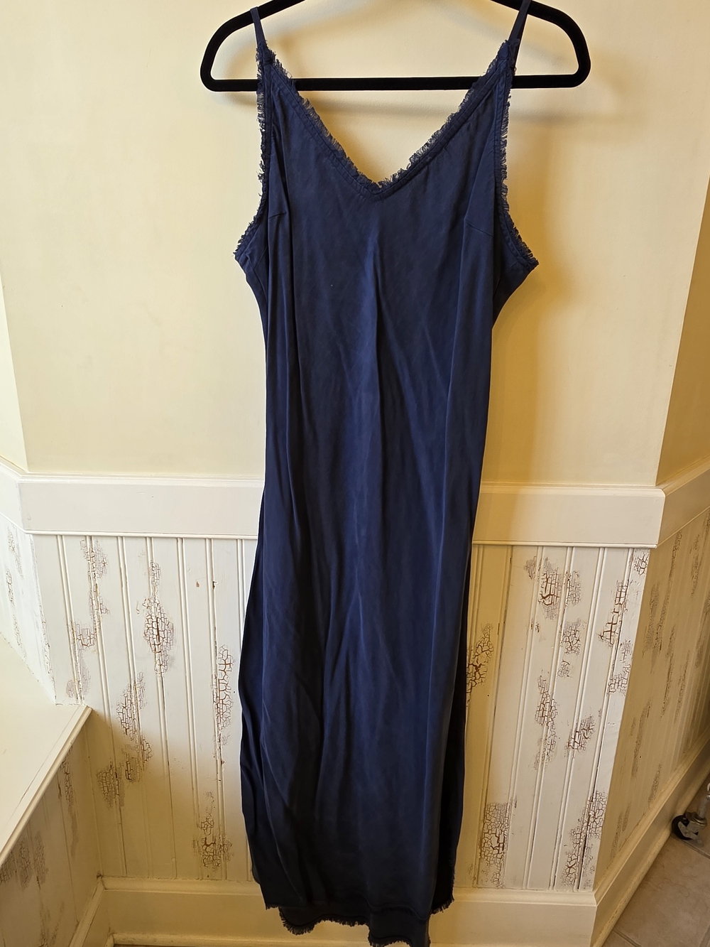 Bella Dahl Navy Frayed-Trim Slip Dress